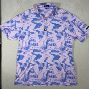 Bad Birdie 2XL Performance Cotton Stretch Golf Abstract Blue and Pink Polo